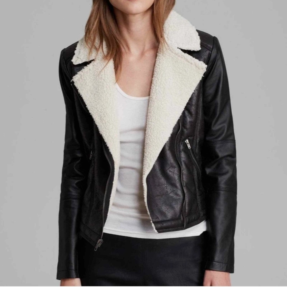 PJK Patterson J. Kincaid Black and Cream Leather Women's Jacket, M